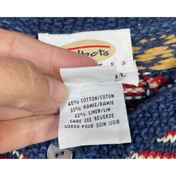 TALBOTS Hand Knit Patriotic Cardigan-Hearts & Flowers-MOP Buttons-Embroidered-PL - Picture 9 of 13